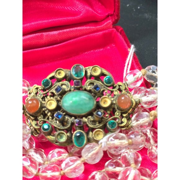 ANTIQUE Austro-Hungarian Crystal Bead Necklace Circa 1890 Ornate Filigree read - Picture 4 of 15